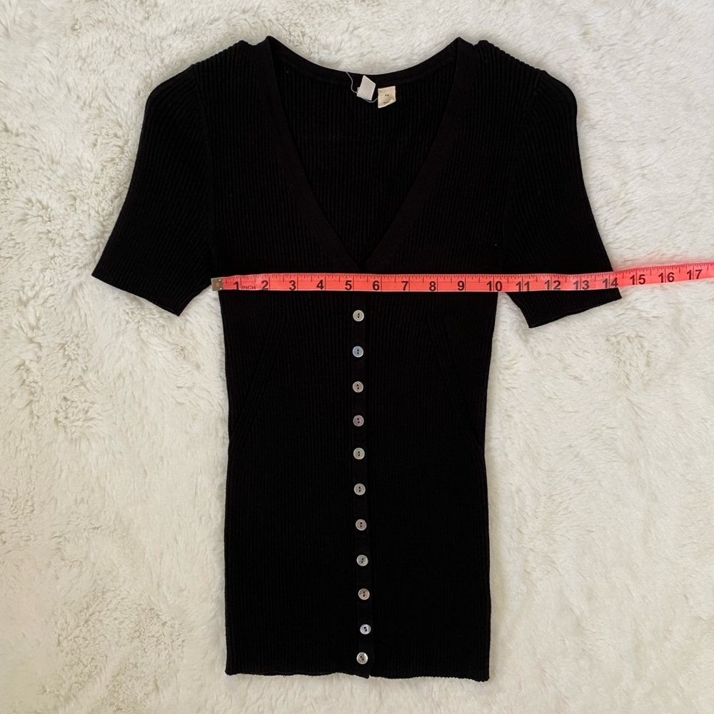 Anthropologie Moth Ribbed Black Button Up Cardigan Short Sleeve Top - Picture 6 of 9
